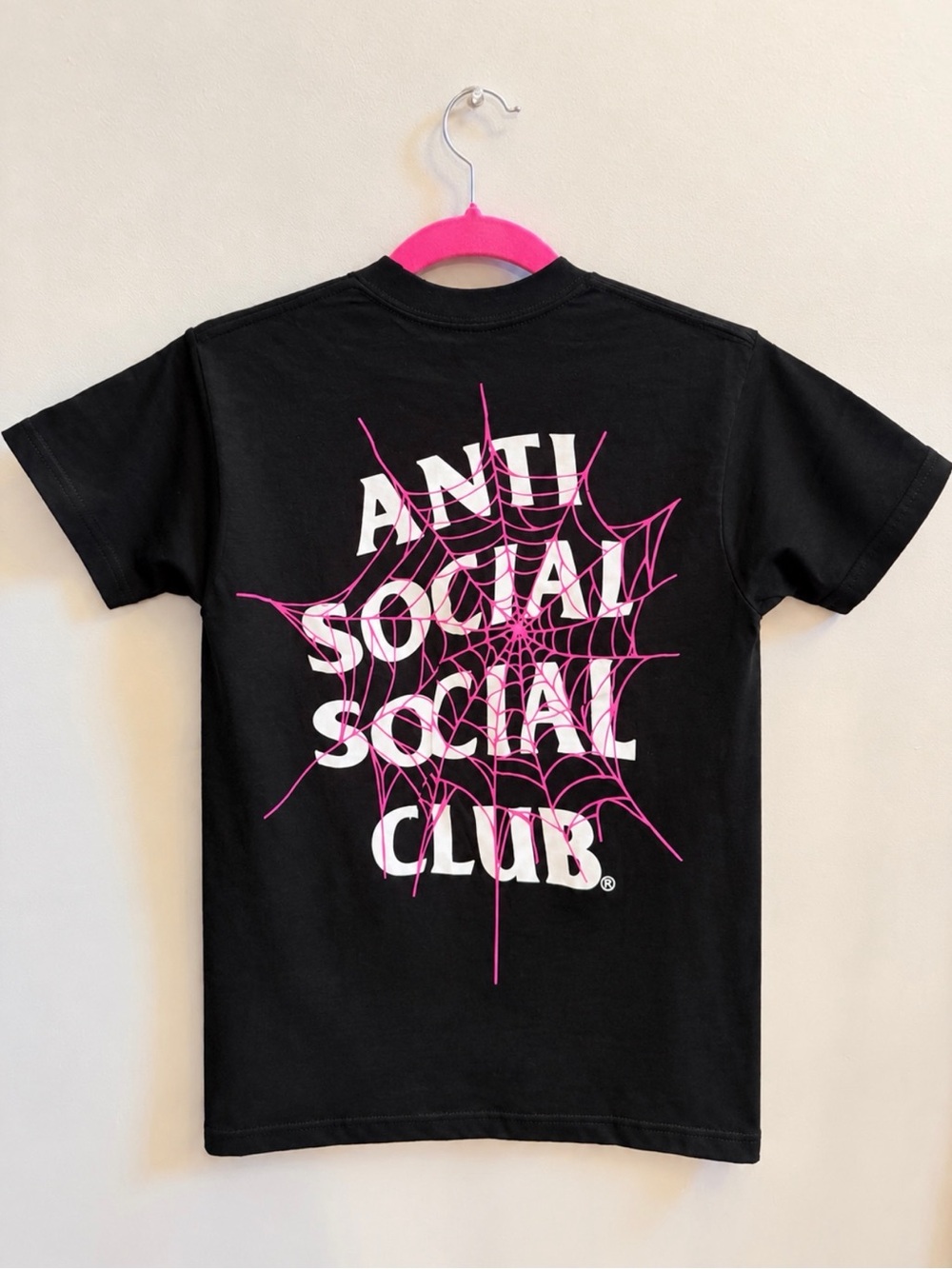 Anti Social Social Club Mens Black Tee with Pink Web
